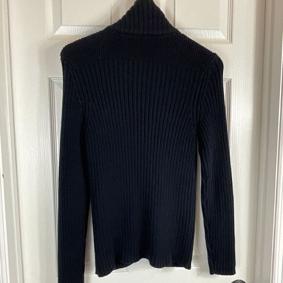 Talbots Sz M Navy Blue Cardigan Pima Cotton Chunky Knit Sweater Gold Buttons N1 - Picture 4 of 12